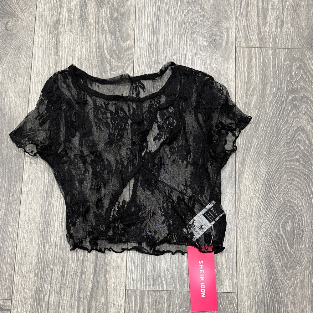 SHEIN Black Lace Crop Top